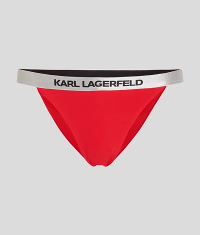 Karl Lagerfeld Logo-waistband Bikini Bottoms In Red