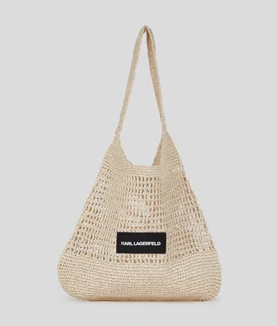 Karl Lagerfeld Karl Logo Crochet Beach Bag In Nude