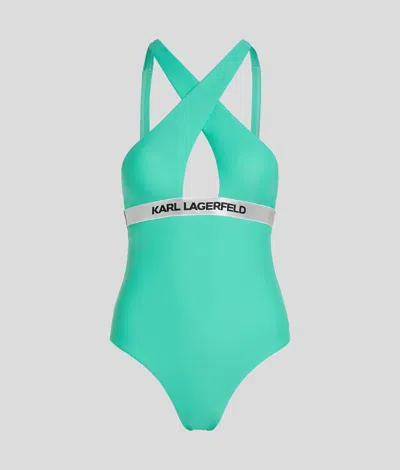 Karl Lagerfeld Karl Logo Halter Swimsuit In Green