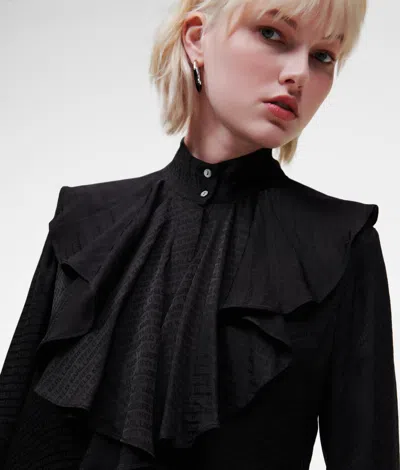 Karl Lagerfeld Karl Logo Jacquard Ruffle Shirt In Black