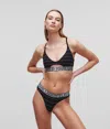 Karl Lagerfeld Karl Logo Metallic Rib Thong In Black