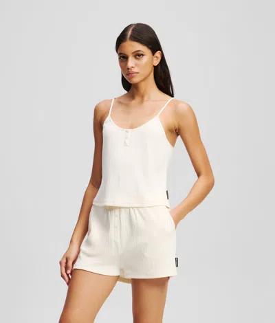 Karl Lagerfeld Karl Logo Ribbed Short Pajama Set In White