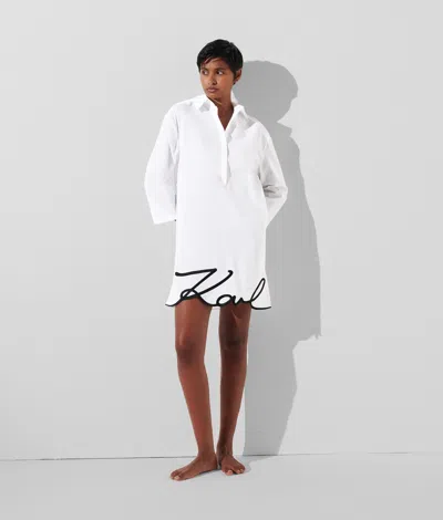 Karl Lagerfeld Karl Signature Beach Shirt Dress In White