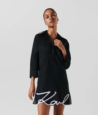 Karl Lagerfeld Karl Signature Beach Shirt Dress In Black