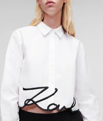 Karl Lagerfeld Karl Signature Cropped Shirt In White