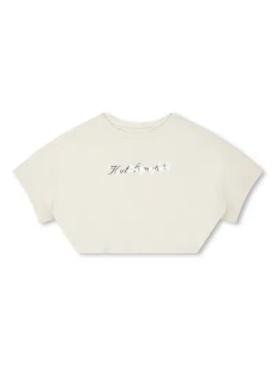 Karl Lagerfeld Kids' Karl Signature Cropped T-shirt In White