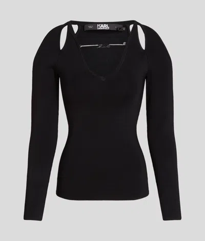 Karl Lagerfeld Karl Signature Cutout Sweater In Black