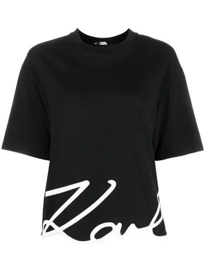Karl Lagerfeld Karl Signature Hem T-shirt Woman T-shirt Black Size S Organic Cotton