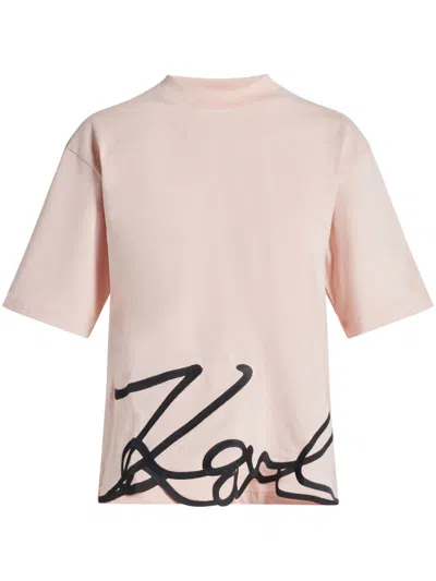 Karl Lagerfeld Karl Signature Hem T-shirt In Rose Smoke