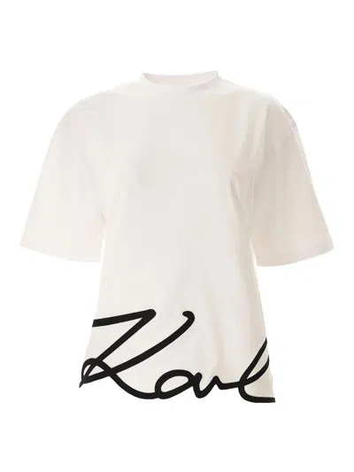 Karl Lagerfeld Signature Hem T-shirt In White
