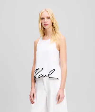 Karl Lagerfeld Karl Signature Hem Tank Top In White