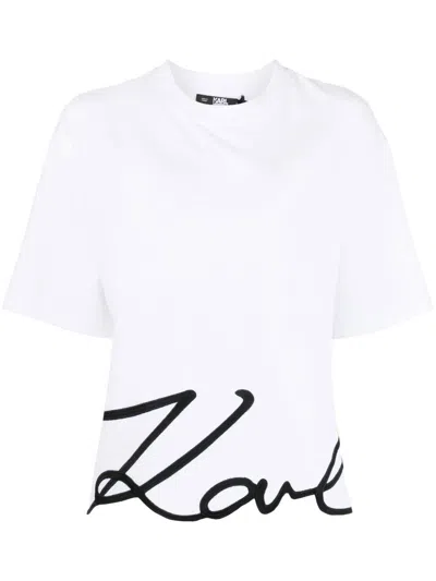 Karl Lagerfeld Signature Hem T-shirt In White