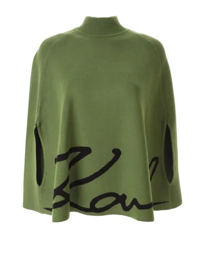 Karl Lagerfeld Karl Signature Knitted Cape In Green