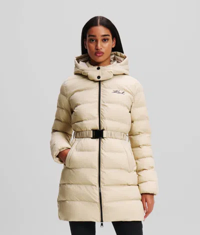 Karl Lagerfeld Karl Signature Long Puffer Jacket In White