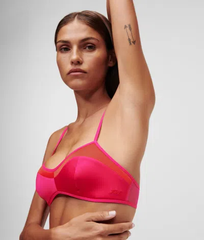 Karl Lagerfeld Karl Signature Satin Padded Bra In Pink