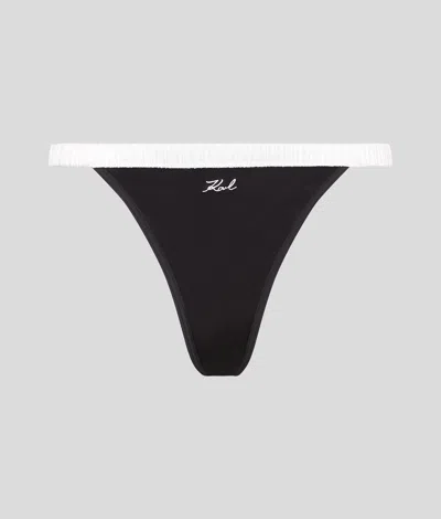 Karl Lagerfeld Karl Signature Satin Thong In Black