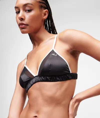 Karl Lagerfeld Karl Signature Satin Triangle Bra In Black