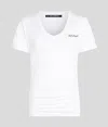 Karl Lagerfeld Karl Signature V-neck Ruched T-shirt In White