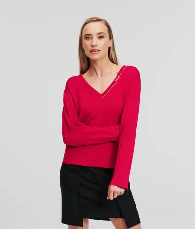 Karl Lagerfeld Karl Signature V-neck Sweater In Red