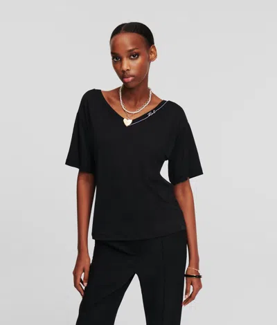 Karl Lagerfeld Karl Signature V-neck T-shirt In Black