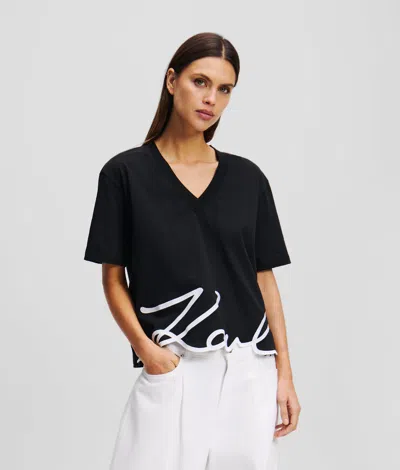 Karl Lagerfeld Karl Signature V-neck T-shirt In Black