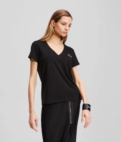 Karl Lagerfeld Karl Signature V-neck T-shirt In Black