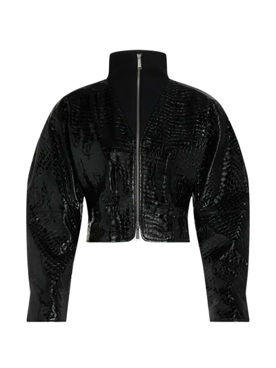Karl Lagerfeld Karl Studio Croc Leather Jacket In Black