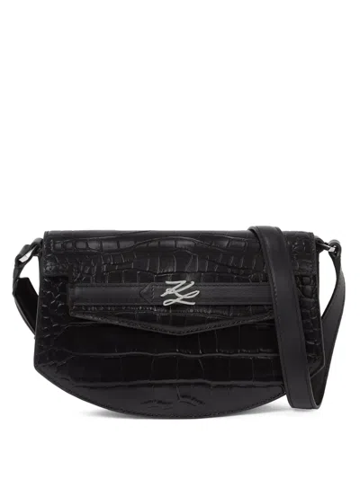 Karl Lagerfeld Karl Studio Crocodile-embossed Cross Body Bag In Black