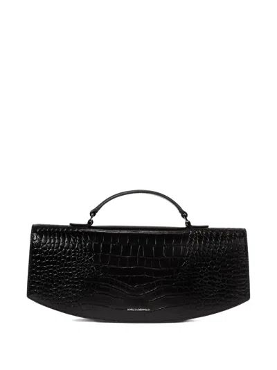 Karl Lagerfeld Karl Studio Crocodile-embossed Top-handle Clutch In Black