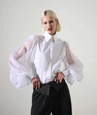 Karl Lagerfeld Karl Studio Silk-sleeved Shirt In White