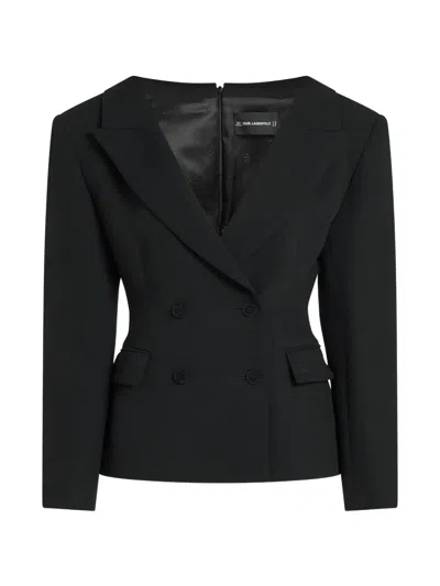 Karl Lagerfeld Karl Studio Wide Shoulder Blazer In Black