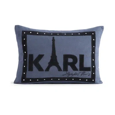 Karl Lagerfeld Karl Tower 100% Cotton Lumbar Rectangular Pillow Cover & Insert In Indigo,blue