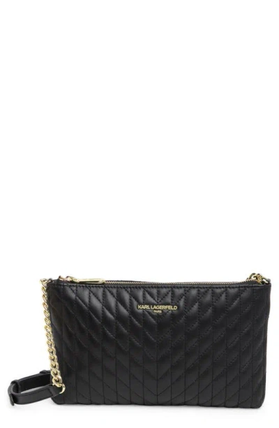 Karl Lagerfeld Karolina Top Zip Leather Crossbody Bag In Black/ Gold
