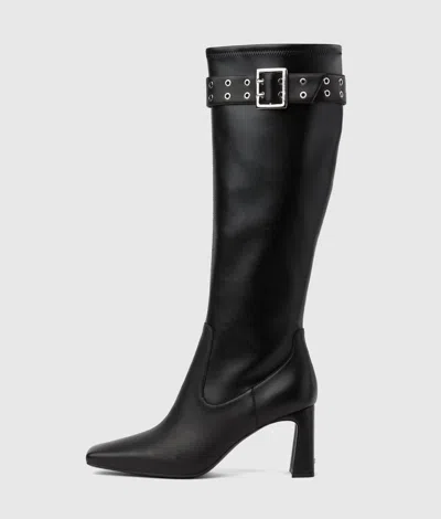 Karl Lagerfeld Kati Knee-high Buckle Boots In Noir Mono