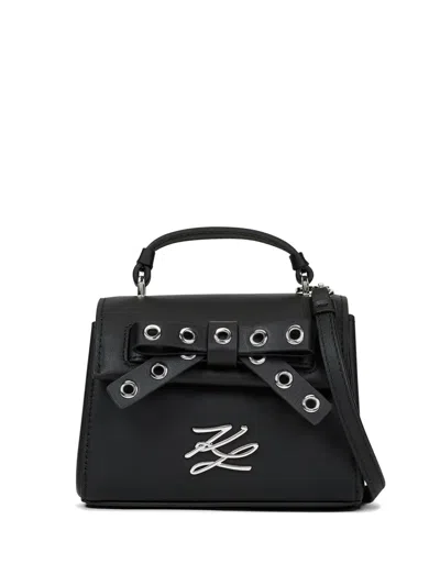Karl Lagerfeld K/autograph Eyelet-embellished Bow Top Handle Bag In Black