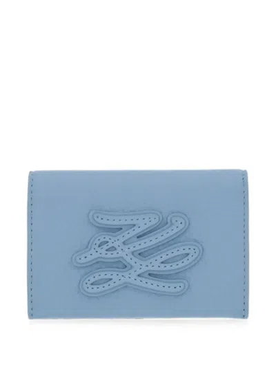 Karl Lagerfeld K/autograph Logo-patch Pebbled Wallet In Blue