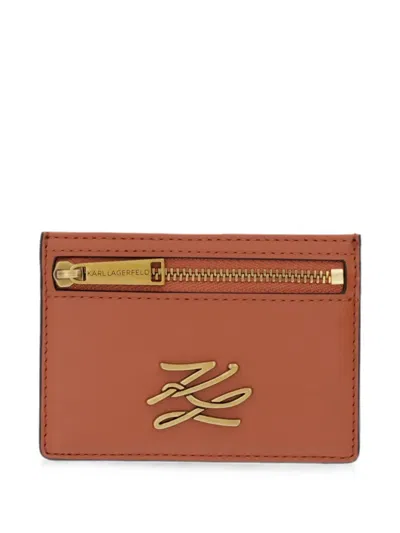 Karl Lagerfeld K/autograph Logo-plaque Zip-pocket Leather Cardholder In Brown