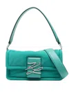 Karl Lagerfeld Recycled Nylon Shoulder Bag With Frontal Monogram In Green