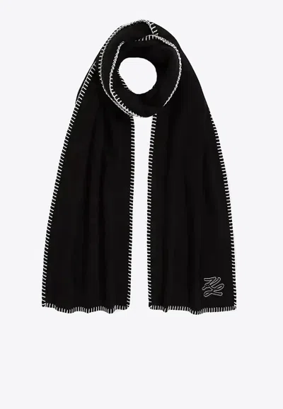 Karl Lagerfeld K/autograph Patch Wool Scarf In Black