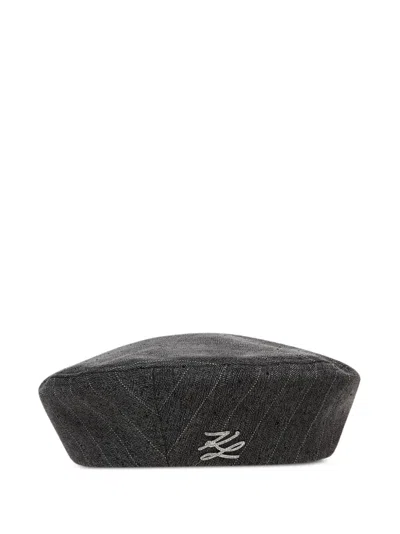 Karl Lagerfeld K/autograph Pinstripe Beret Hat In Black