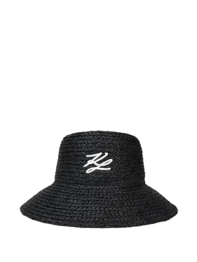 Karl Lagerfeld K/autograph Raffia Bucket Hat In Black