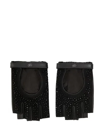 KARL LAGERFELD K/AUTOGRAPH RHINESTONE FINGERLESS GLOVES