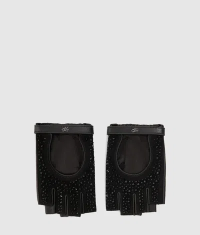Karl Lagerfeld K/autograph Rhinestone Fingerless Gloves In Black