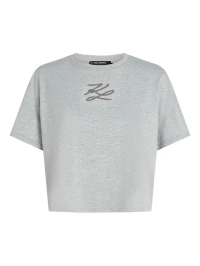 Karl Lagerfeld K/autograph Sequin-embellished T-shirt In Gray