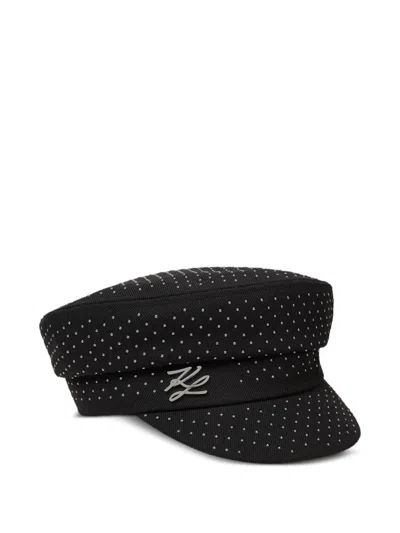 Karl Lagerfeld K/autograph Stud-embellished Baker Boy Cap In Black