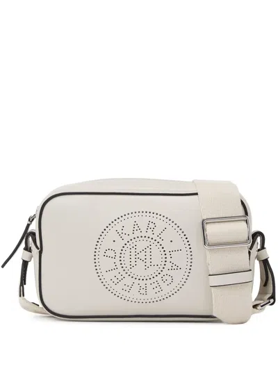 Karl Lagerfeld K/circle Perforated-logo Crossbody Bag In Neutrals