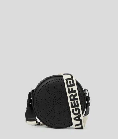 Karl Lagerfeld K/circle Embossed Logo Round Crossbody Bag In Black