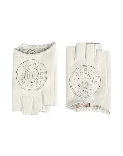 Karl Lagerfeld K/circle Fingerless Glove Perf Woman Gloves Cream Size L Goat Skin In White