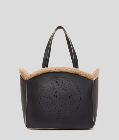 Karl Lagerfeld K/circle Shearling Large Tote Bag In Black