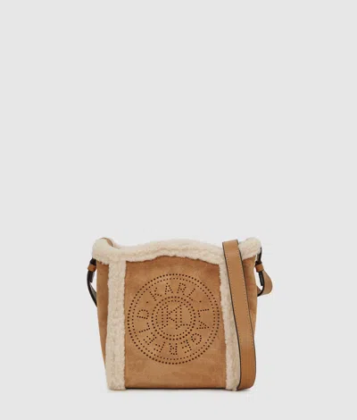 Karl Lagerfeld K/circle Small Shearling Bucket Bag In Brown